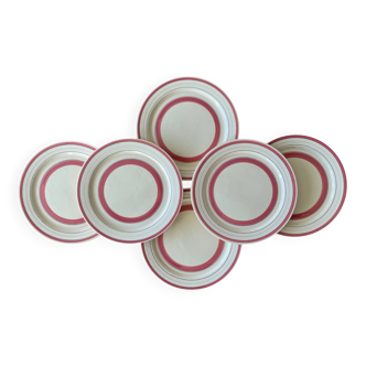 6 assiettes à dessert anciennes en faïence de Longchamp