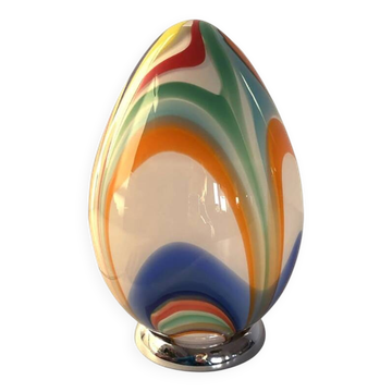 White Egg Small Lamp With Multicolored Reeds in  Glass