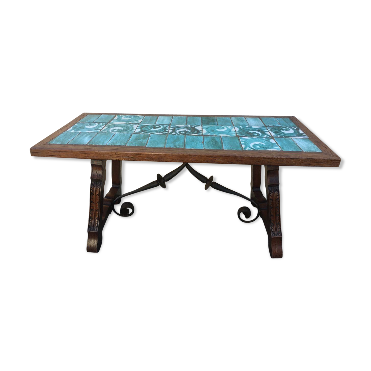 Old green ceramic coffee table from Cazaux