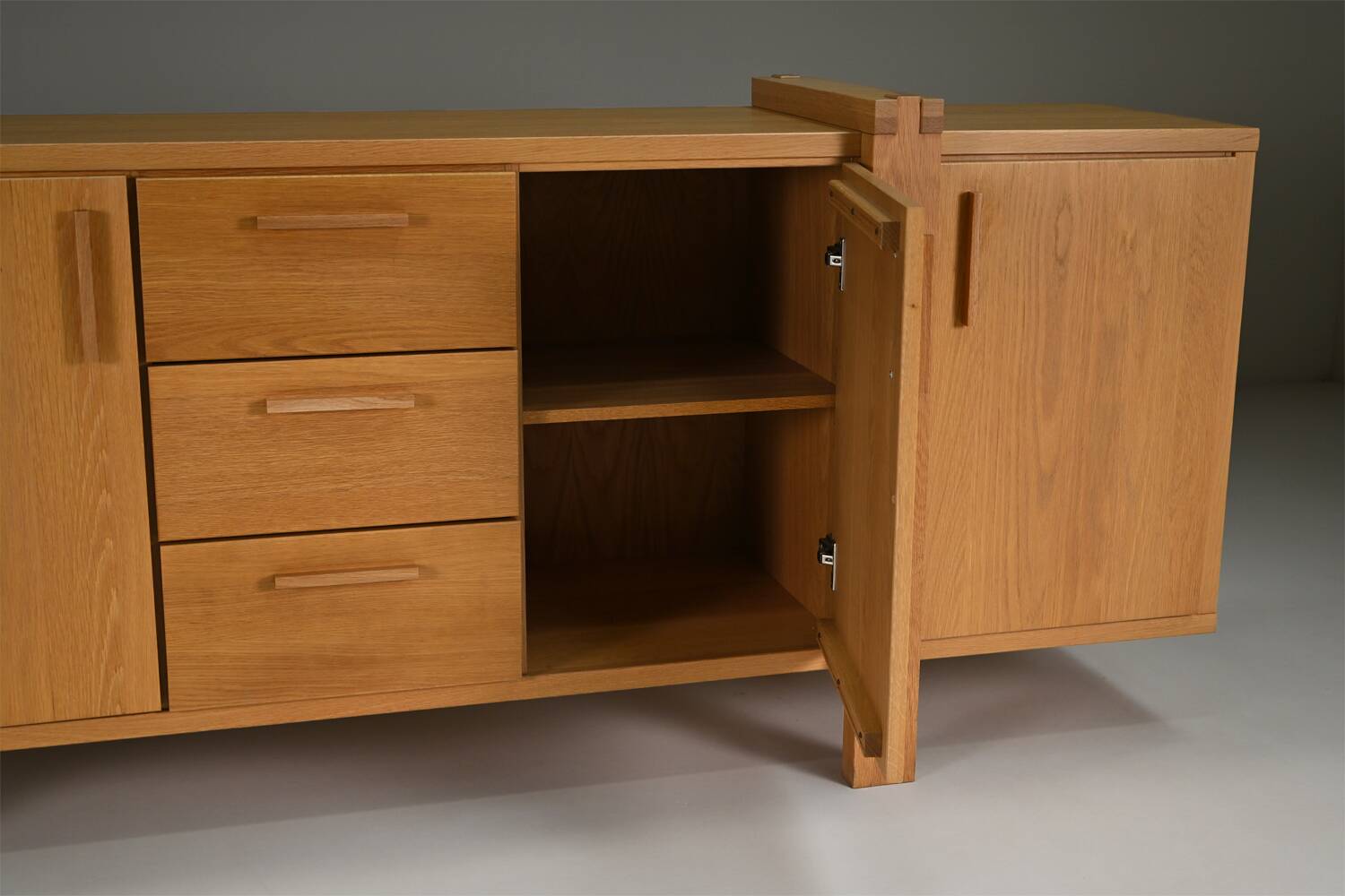 Large brustalist oak sideboard, Belgium.