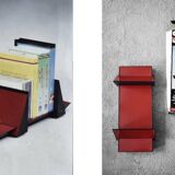 Porte-livres en plastique rouge Vintage Mid-Century Italian Modern Space Age