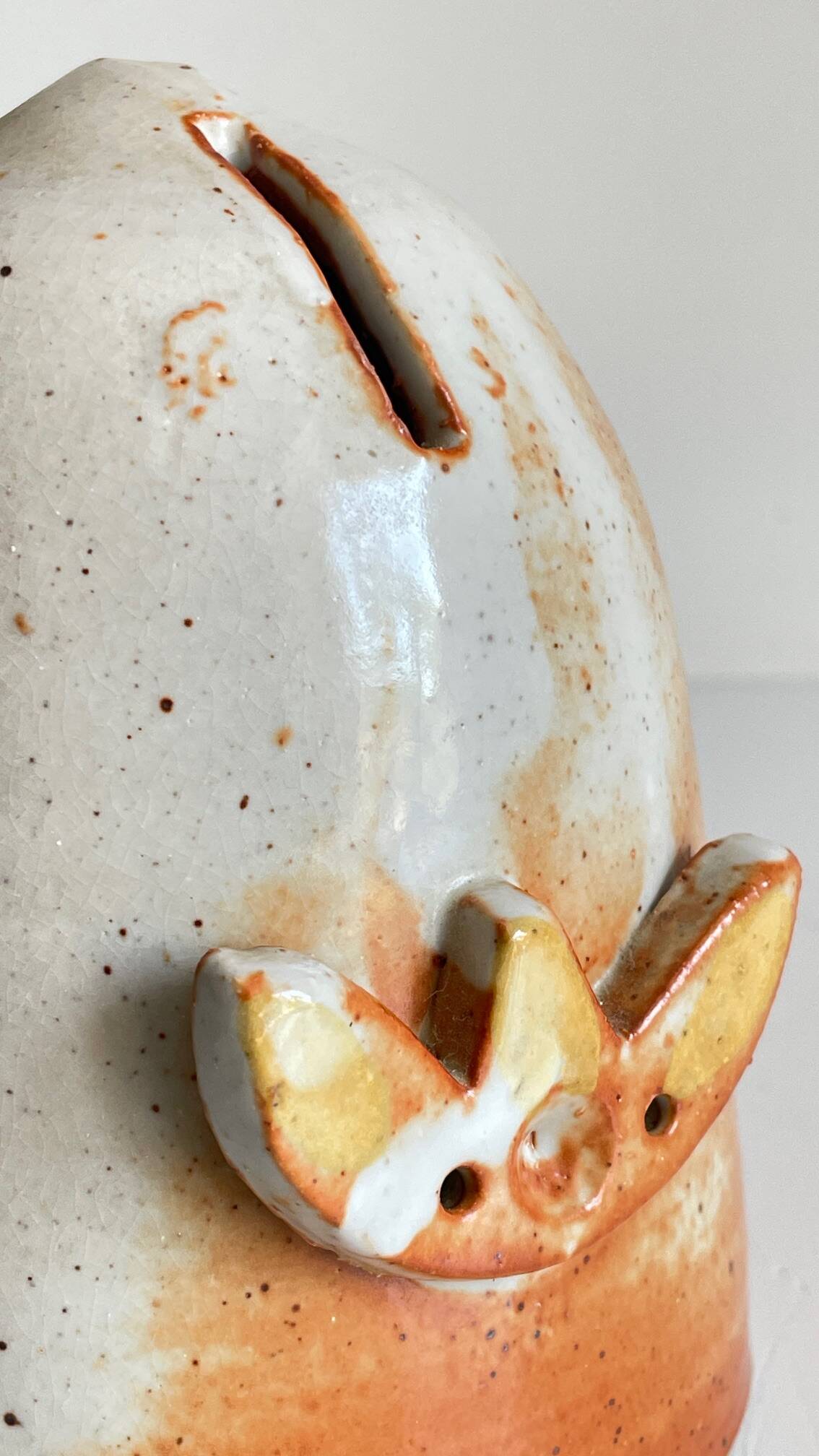 Vintage enameled stoneware owl money box