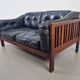 Mid-Century Modern Scandinavian Monte Carlo Sofa in Black Leather and Wood by Ingvar Stockum, 1965