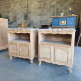 2 antique bedside tables made of solid wood and marble – sandblasted