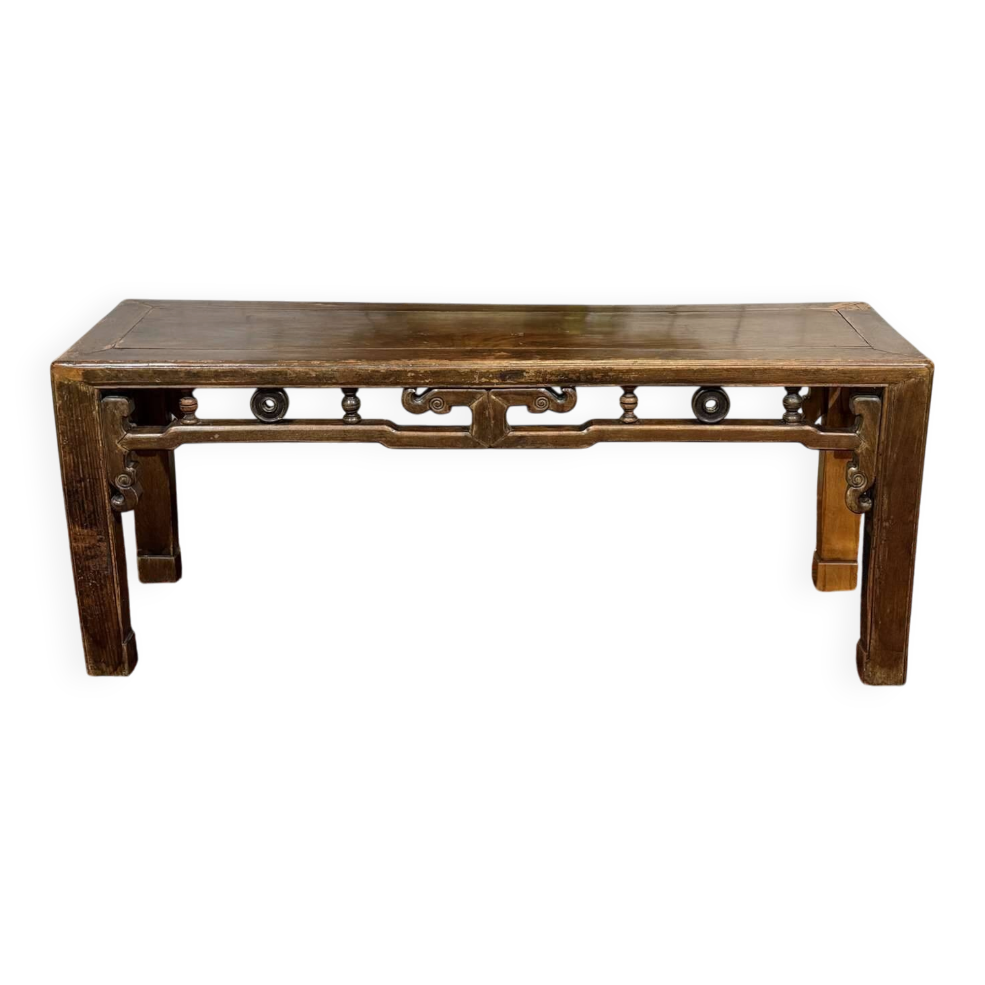 Table basse chinoise en teck et orme des années 80