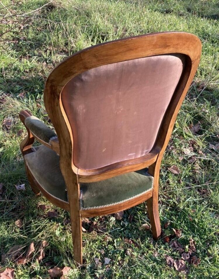 Louis Philippe green velvet and wood armchair