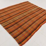 Kilim Vintage à Rayures Fait Main en Laine, Tons Terre et Orange, 200x240