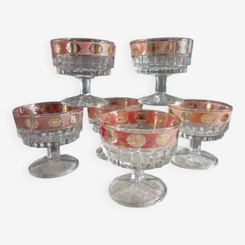 6 crystal fruit/ice bowls, art deco style, Italy