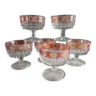 6 crystal fruit/ice bowls, art deco style, Italy