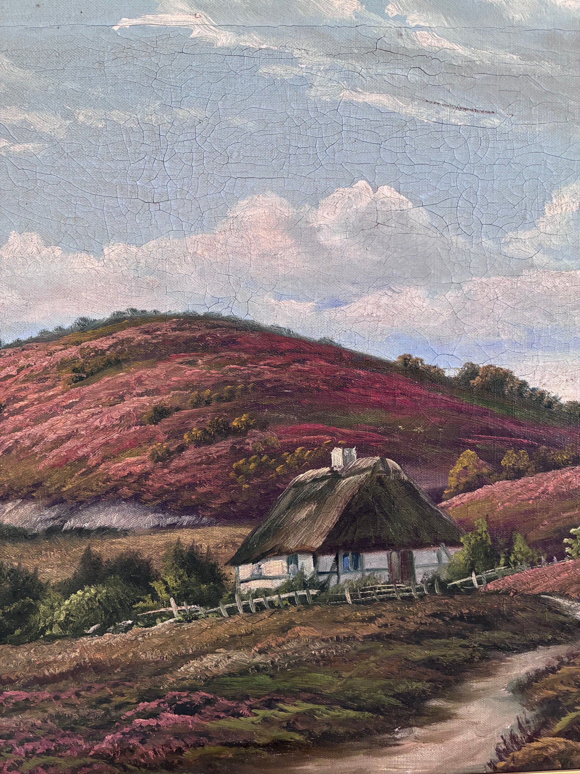 Antique original landscape oil painting, signed countryside art