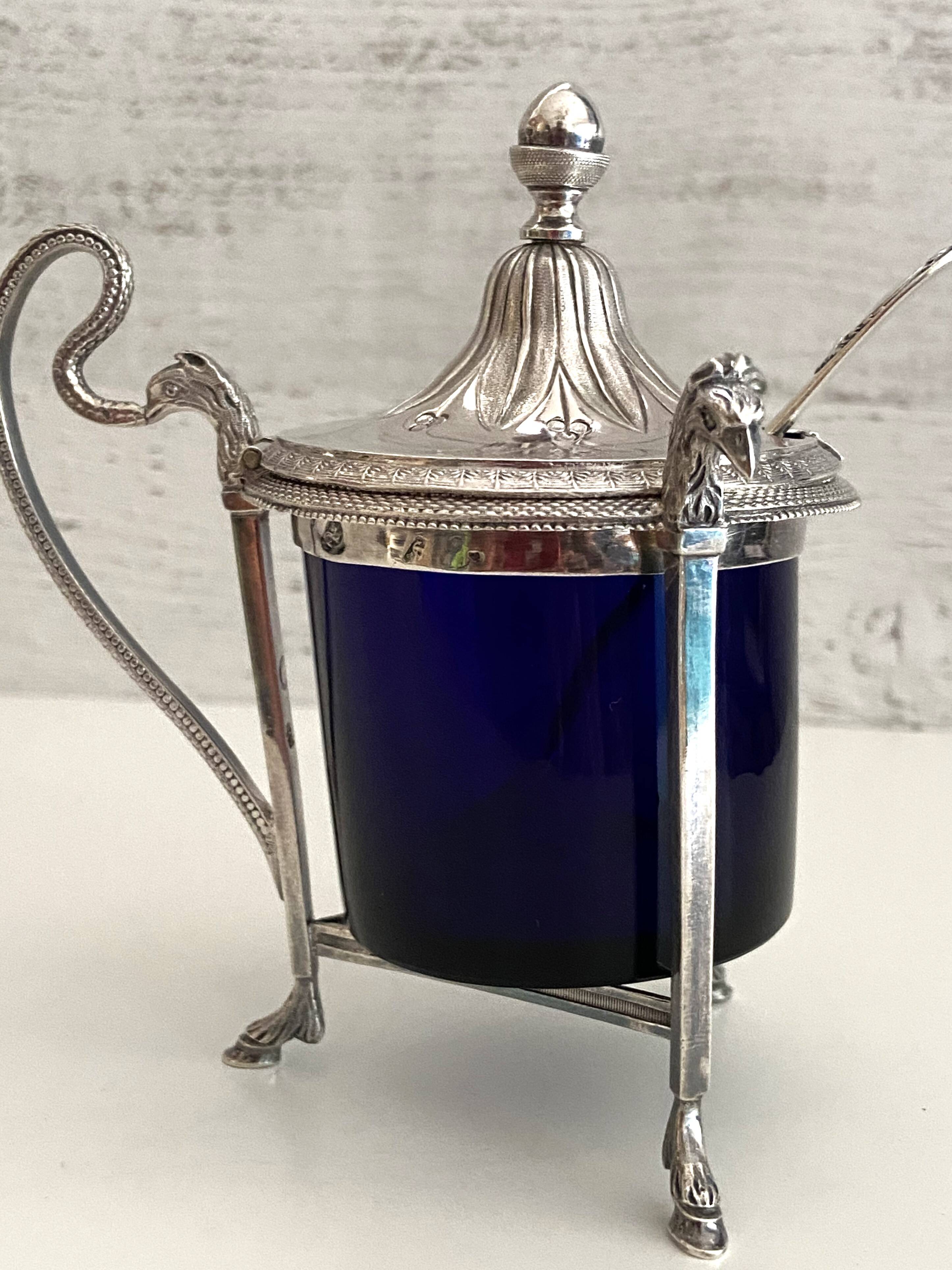 Mustard Pot Solid Silver (950°/°°°) Hallmark 1st Rooster Empire Consulate Period