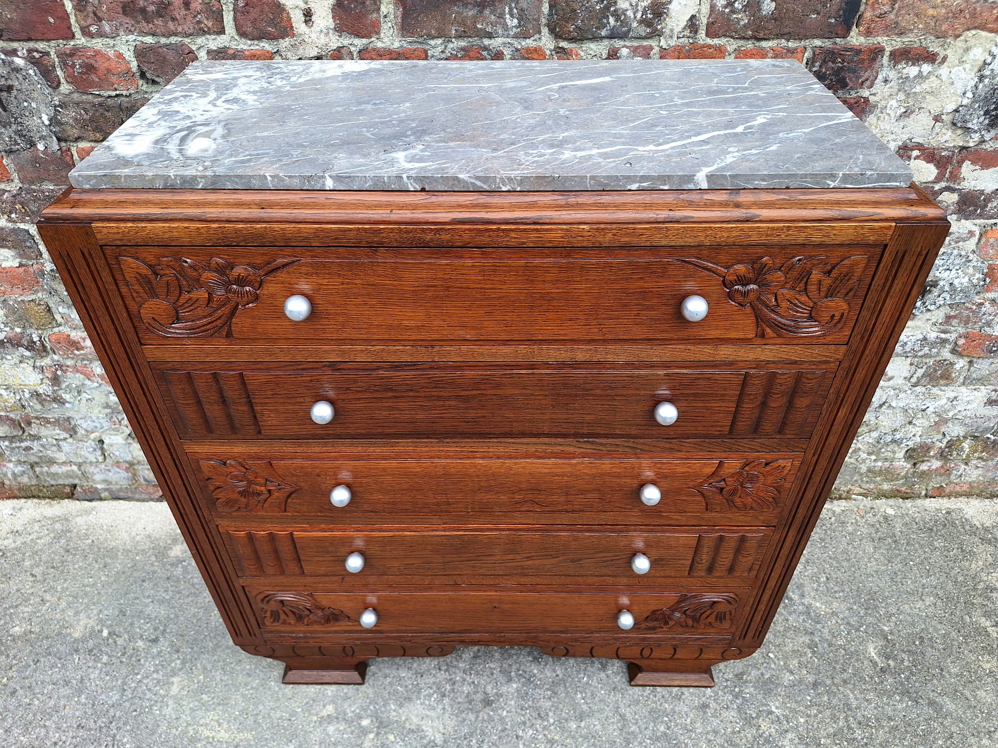 Art Deco commode, vintage antique piece with marble top.