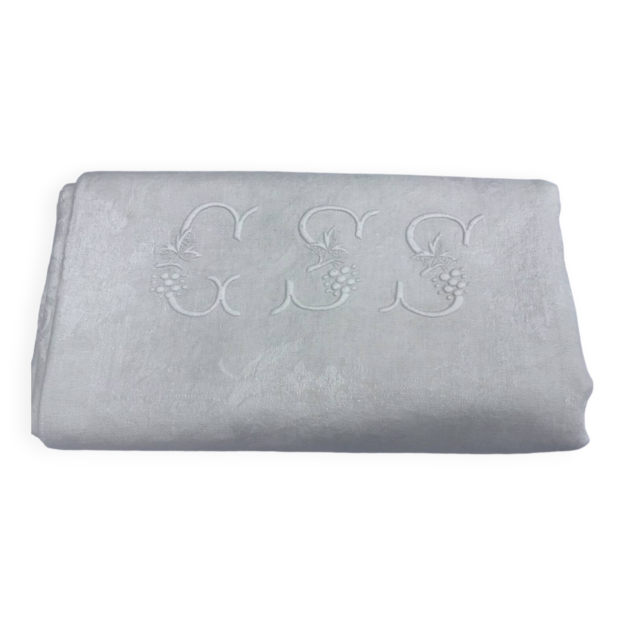 Nappe vintage blanche aux lilas, monogrammée  GSS