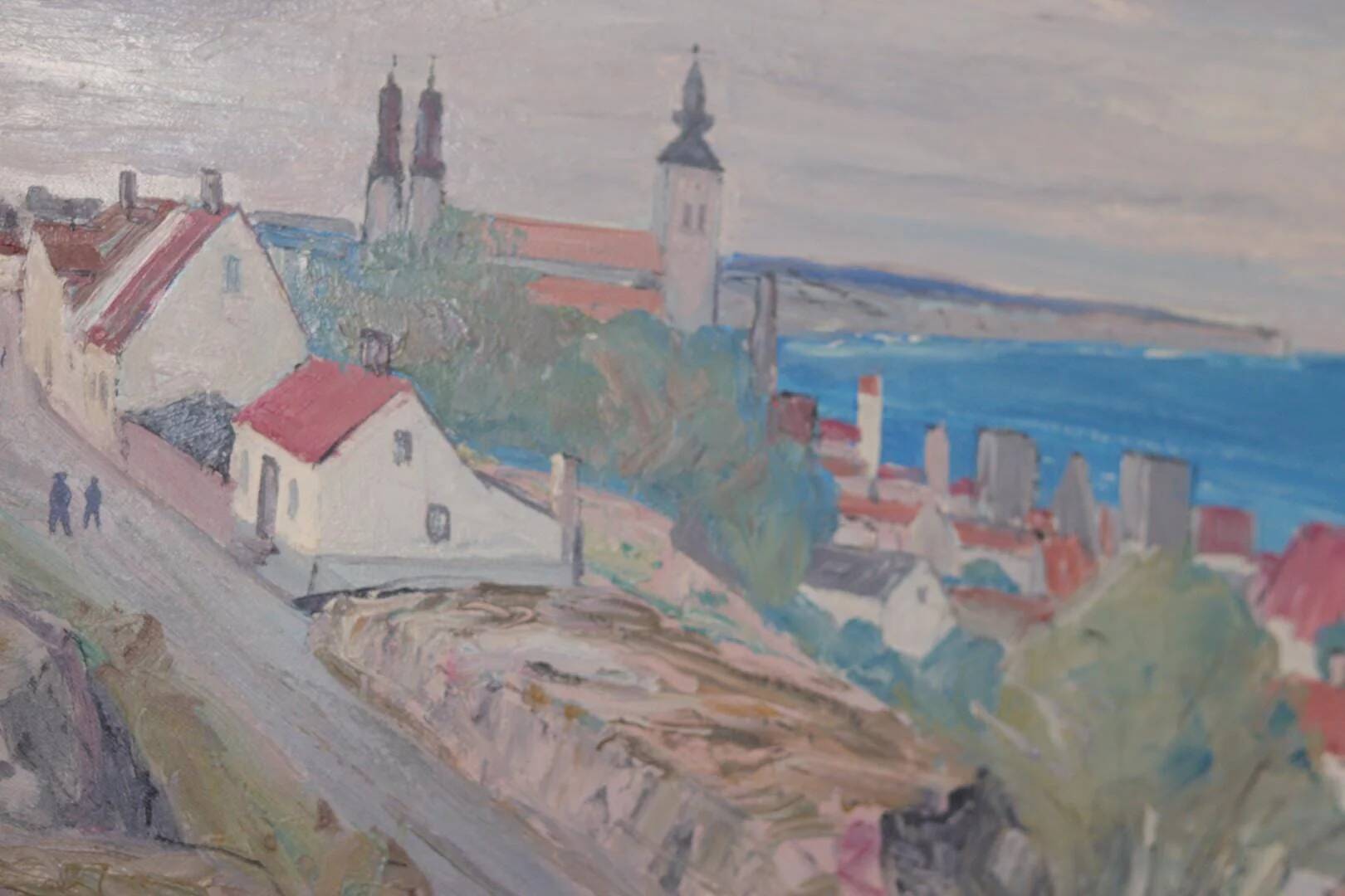 Original Swedish Oil on Panel – “Village Scene II” by E. R. Olsson – Signed