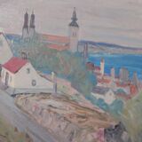 Original Swedish Oil on Panel – “Village Scene II” by E. R. Olsson – Signed