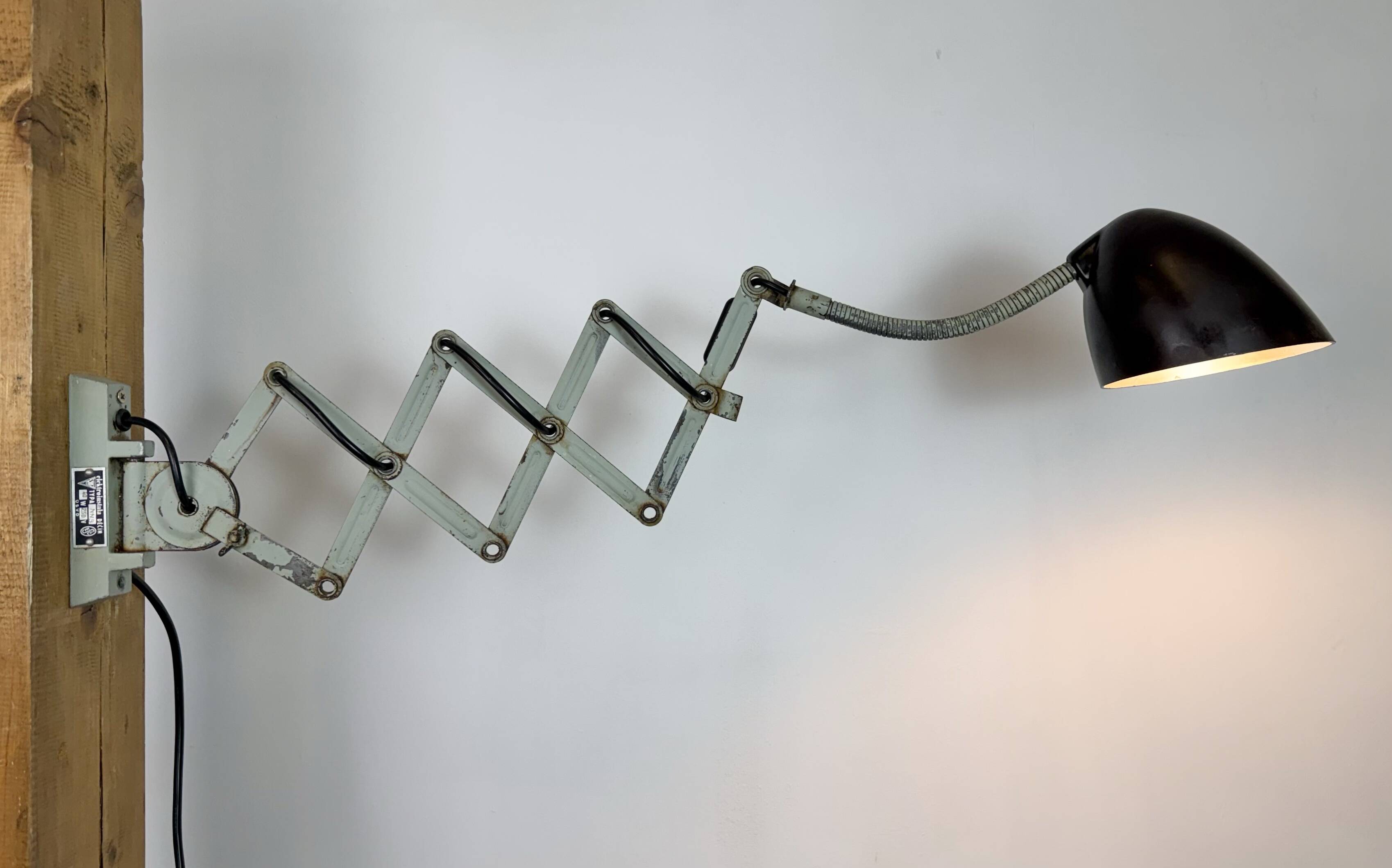 Green Industrial Scissor Wall Lamp from Elektroinstala, 1960s
