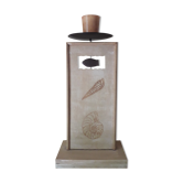 Patinated wooden candle holder, engraved with metal cup, sea decoration