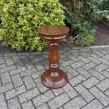 Robust Vintage Wooden Plant Stand, Oak Pedestal Table, Mid Century Pillar for Plants, Rustic Farmhouse Decor, Sturdy Home Accent