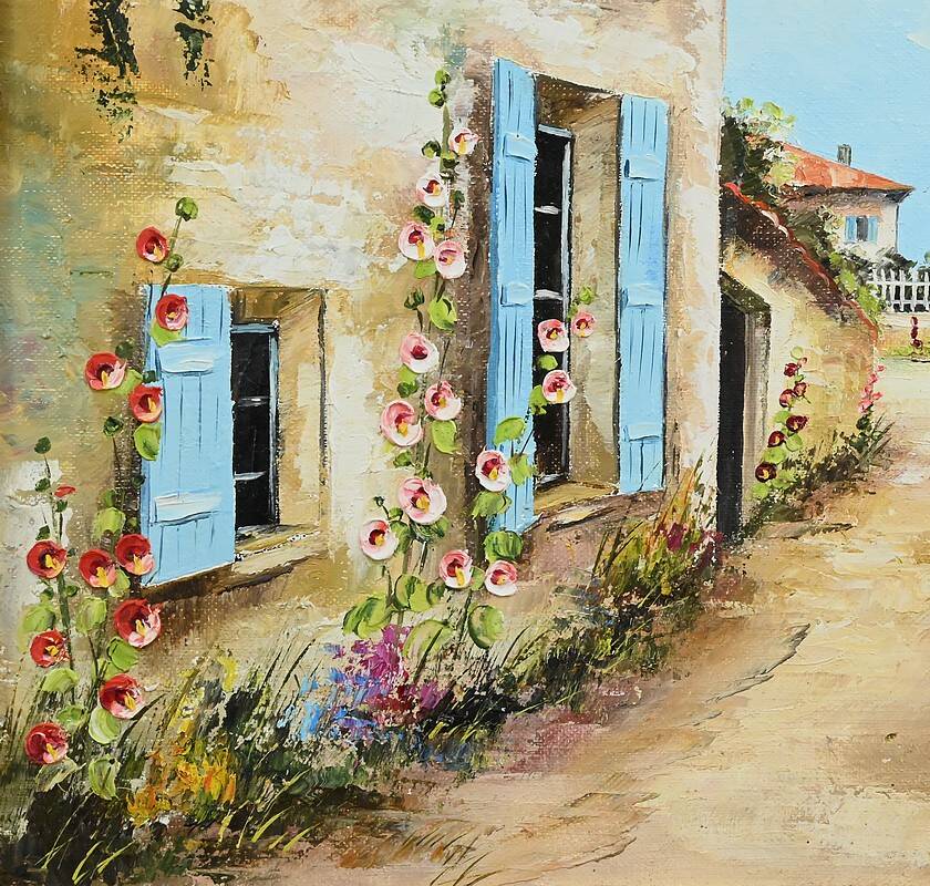 Painting “The Blue Shutters”, signed J. Gaubert – 2nd part 20th century