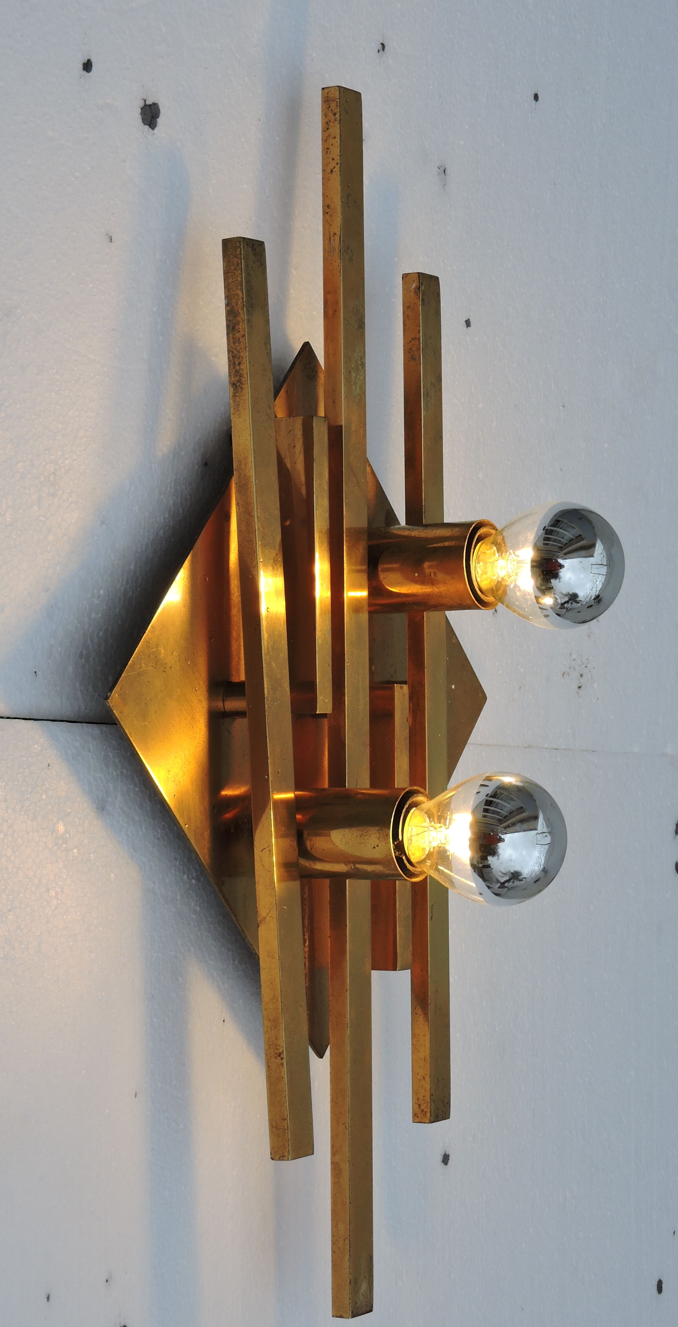 Pair of vintage geometric brass wall lamps
