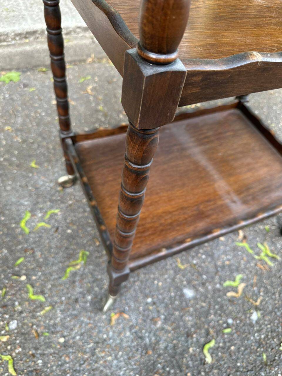 Vintage rolling bar side table in chic rustic style from the 1950s.