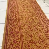Ancien tapis brodé d'entrée de couloir passage intérieur coton