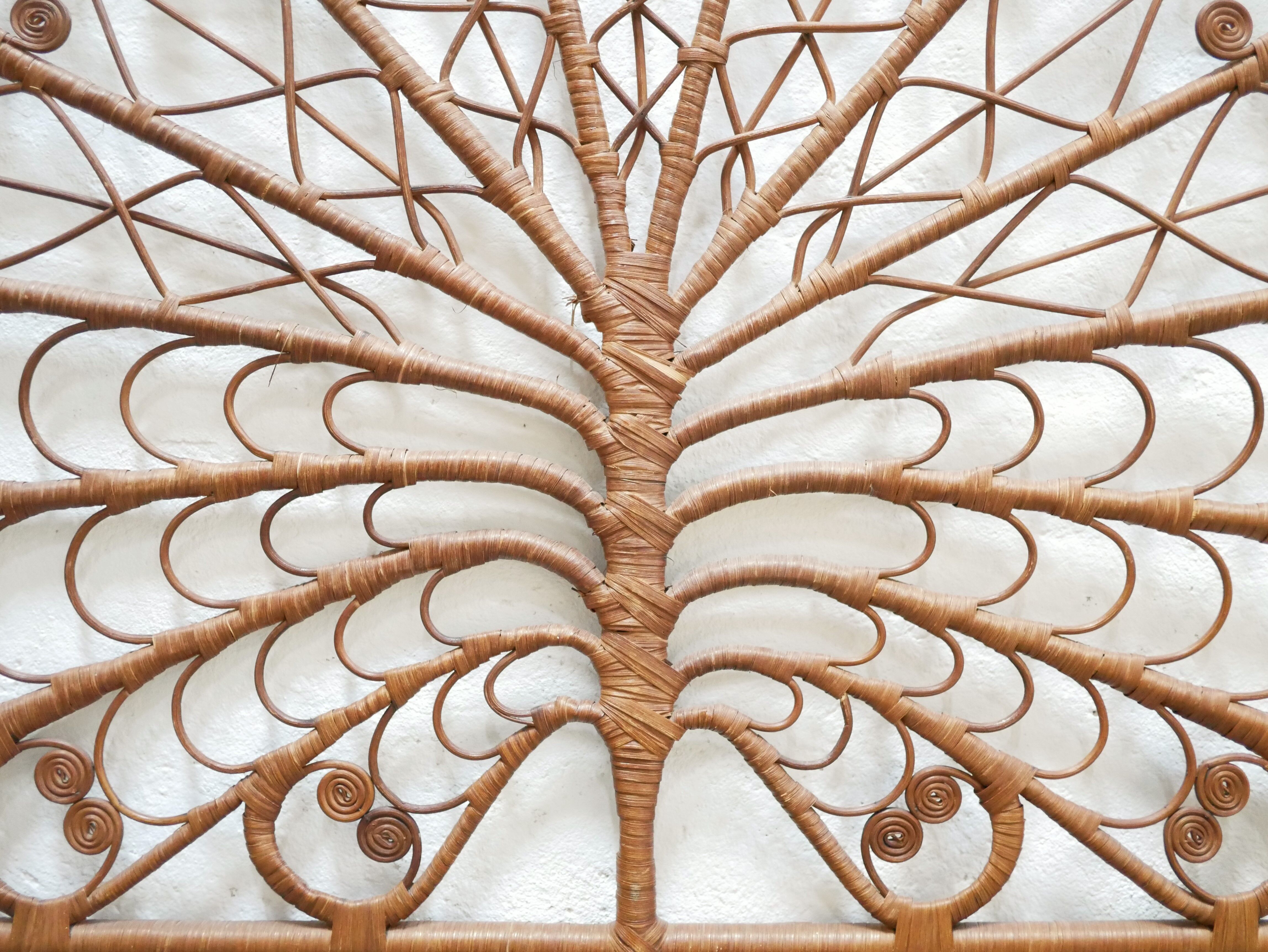 Vintage rattan peacock headboard
