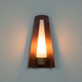 Vintage Danish teak, brass and opaline glass wall lamp