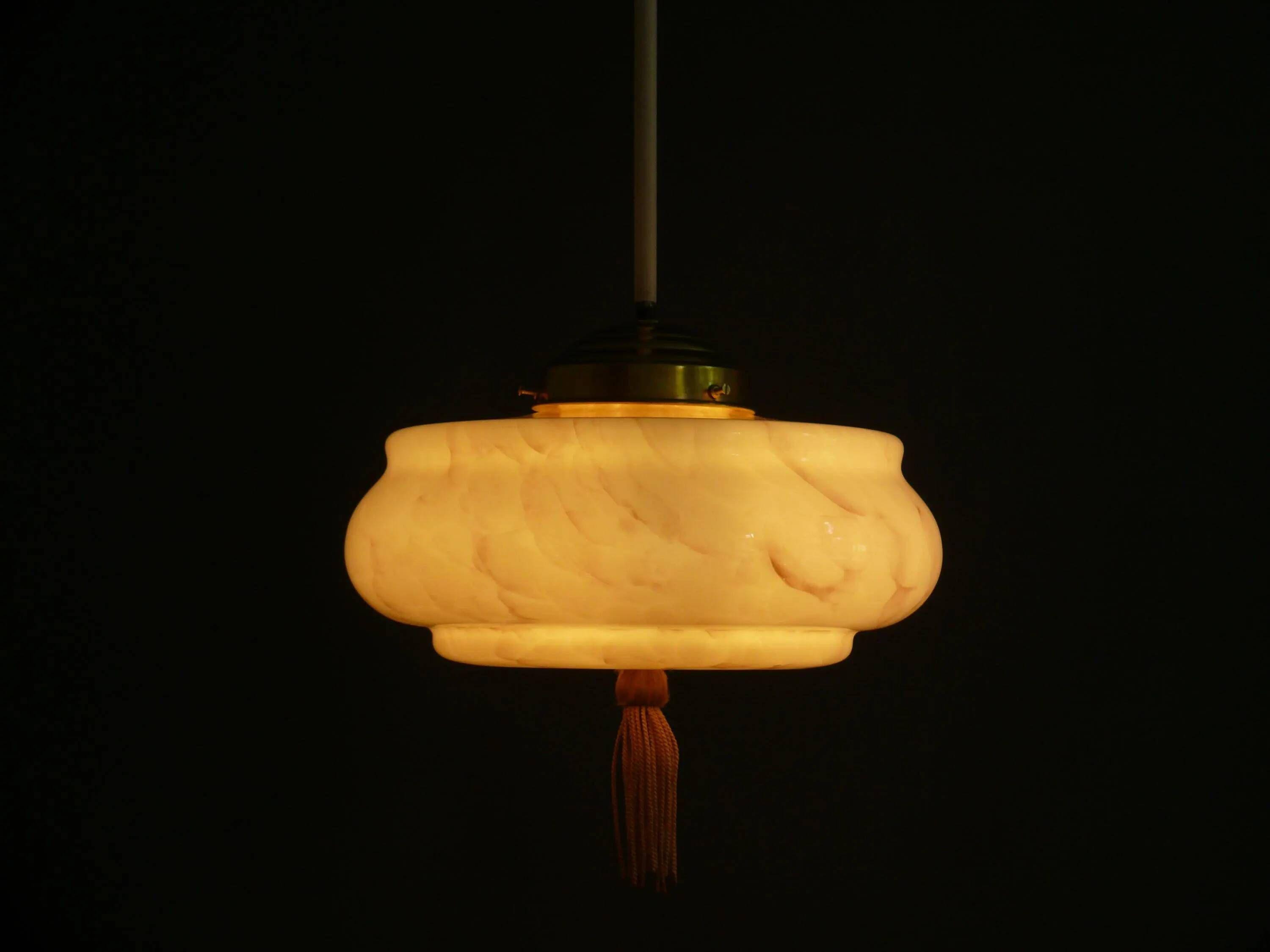 Art Deco Stab-Pendant Light with Marbled Glass Shade, Germany 1930s