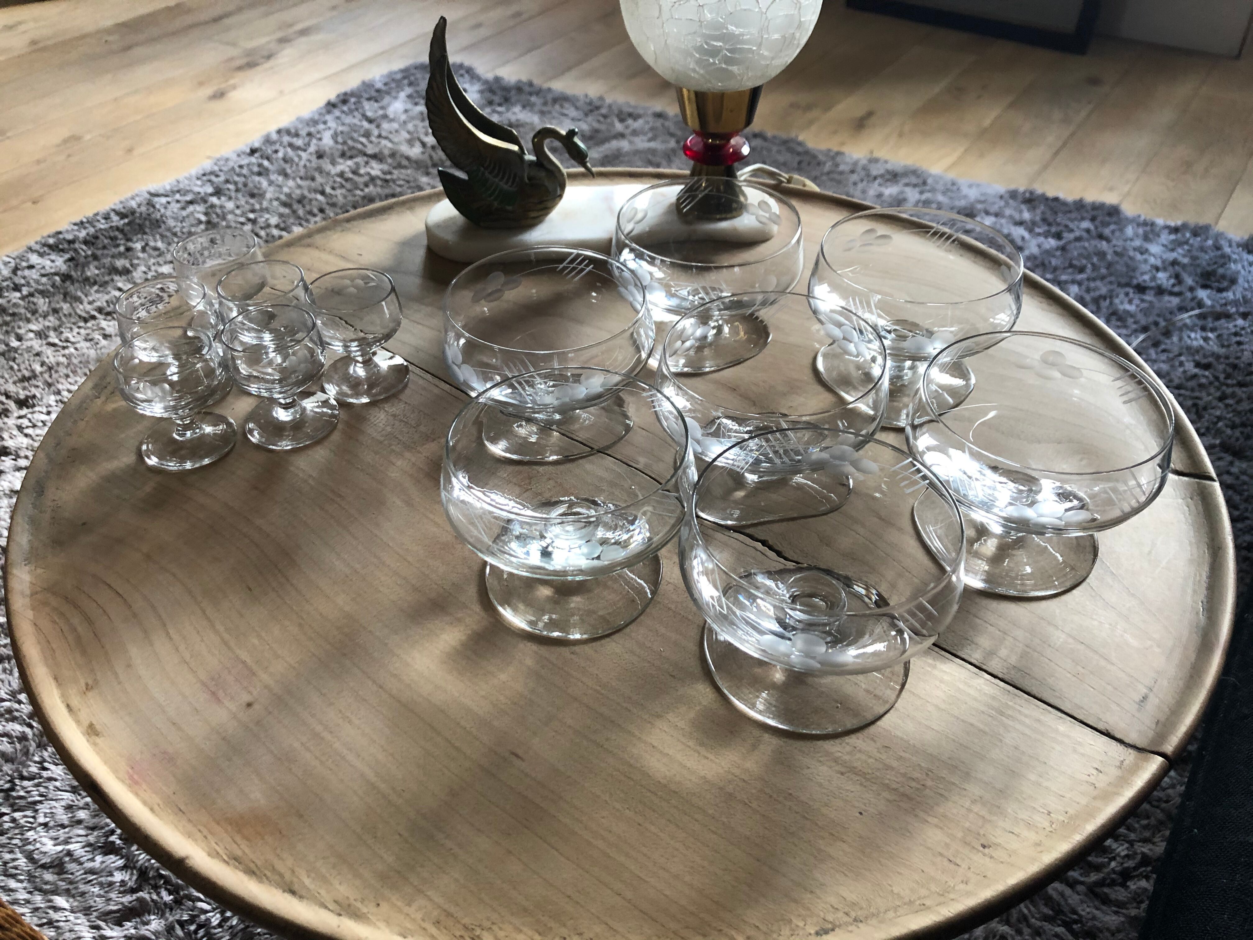 Lot champagne glasses and digestive glasses