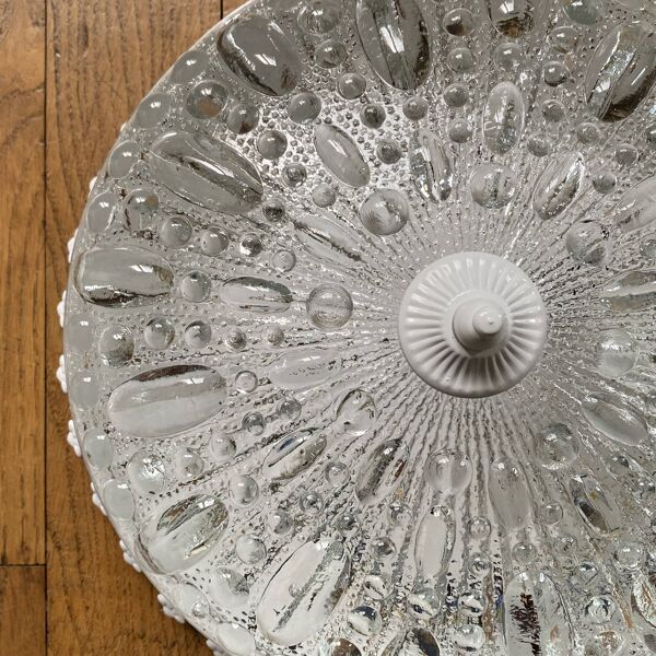 Plafonnier ancien verre transparent et métal blanc