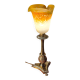 Antique Napoleonic bronze lamp, 3 very pretty tulips in glass paste, unsigned