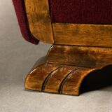 Paire de fauteuils Art déco d'ébéniste danois, revêtus de tissu de laine bordeaux