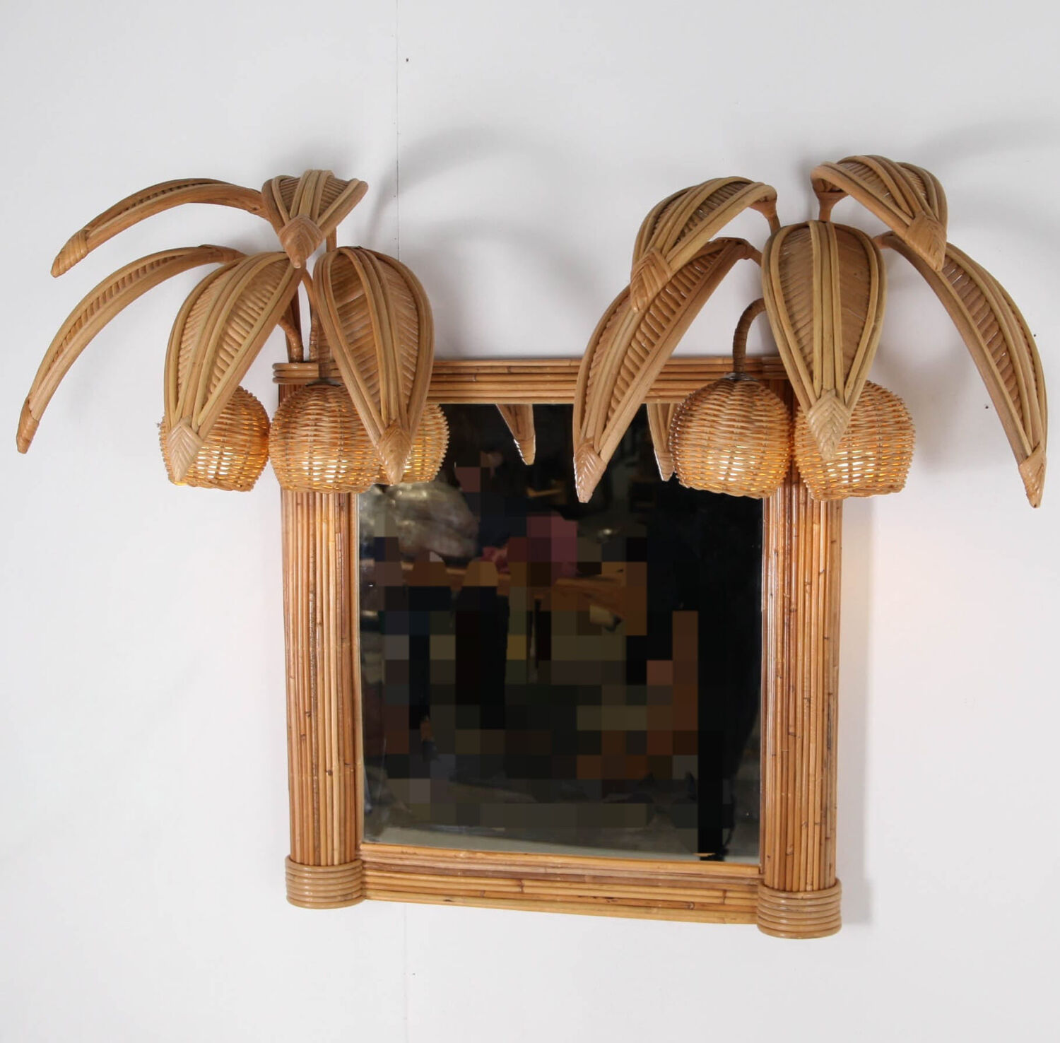 Lighted mirror in rattan 100x80cm