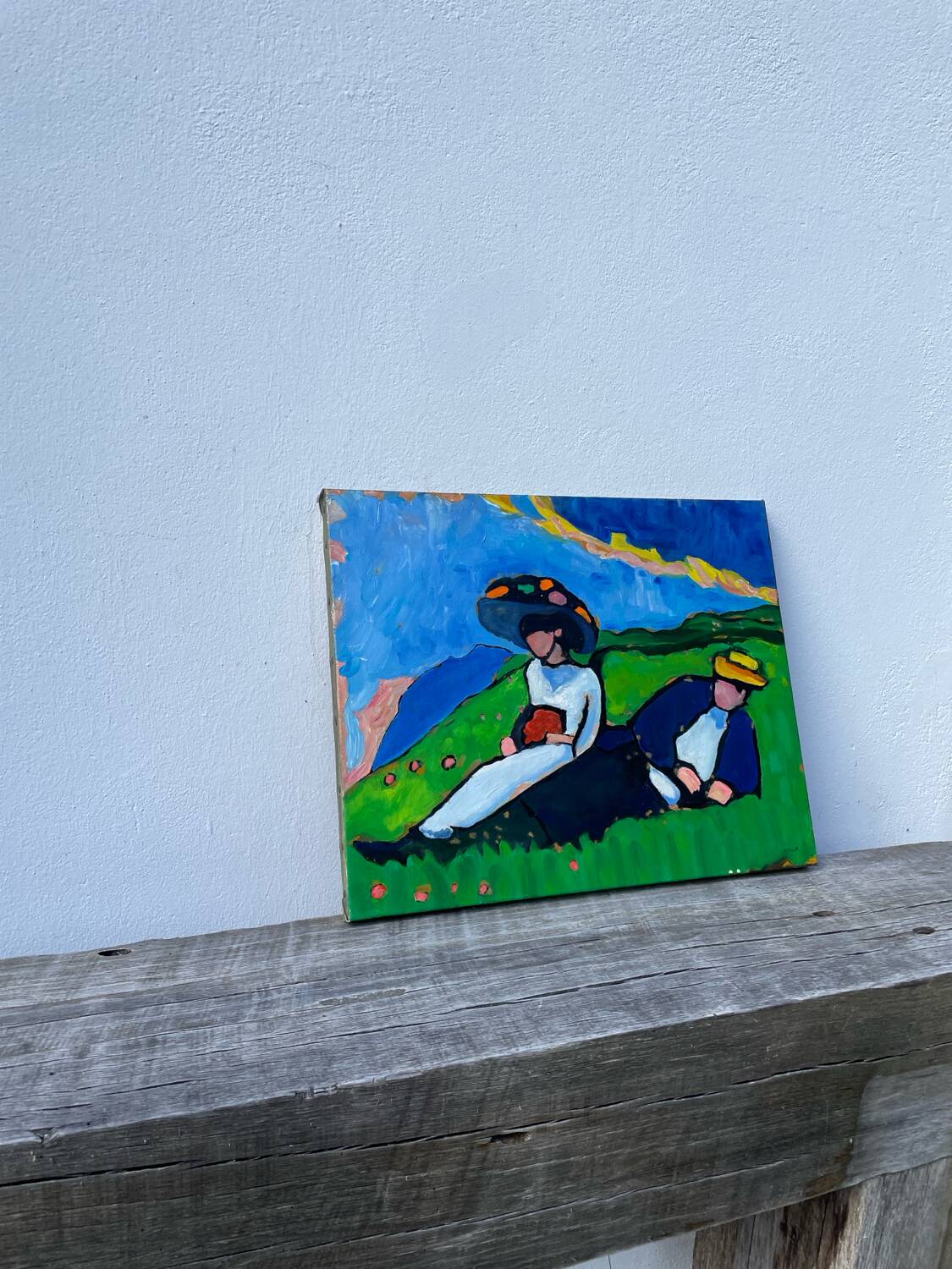 Tableau huile sur toile campagne couple