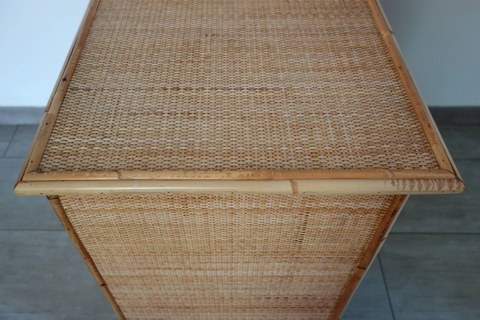 Chest of drawers with 5 wicker and bamboo drawers, 70s/80s.