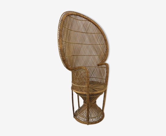 Fuateuil vintage en rotin et osier paon