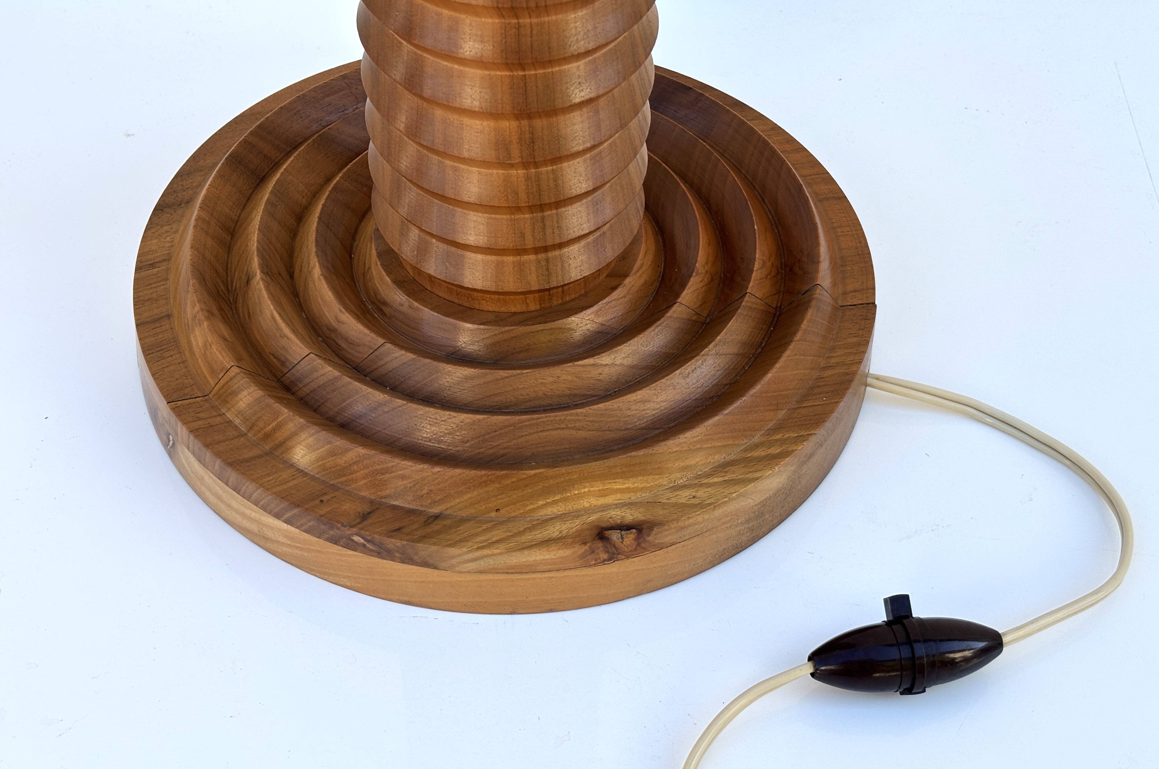 Vintage turned wood lamp base by Charles Dudouyt from the 1940s-1950s.