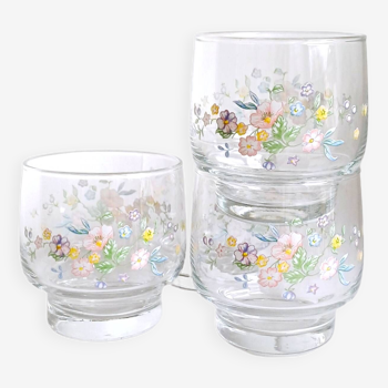 Set of 4 glasses with floral decoration
