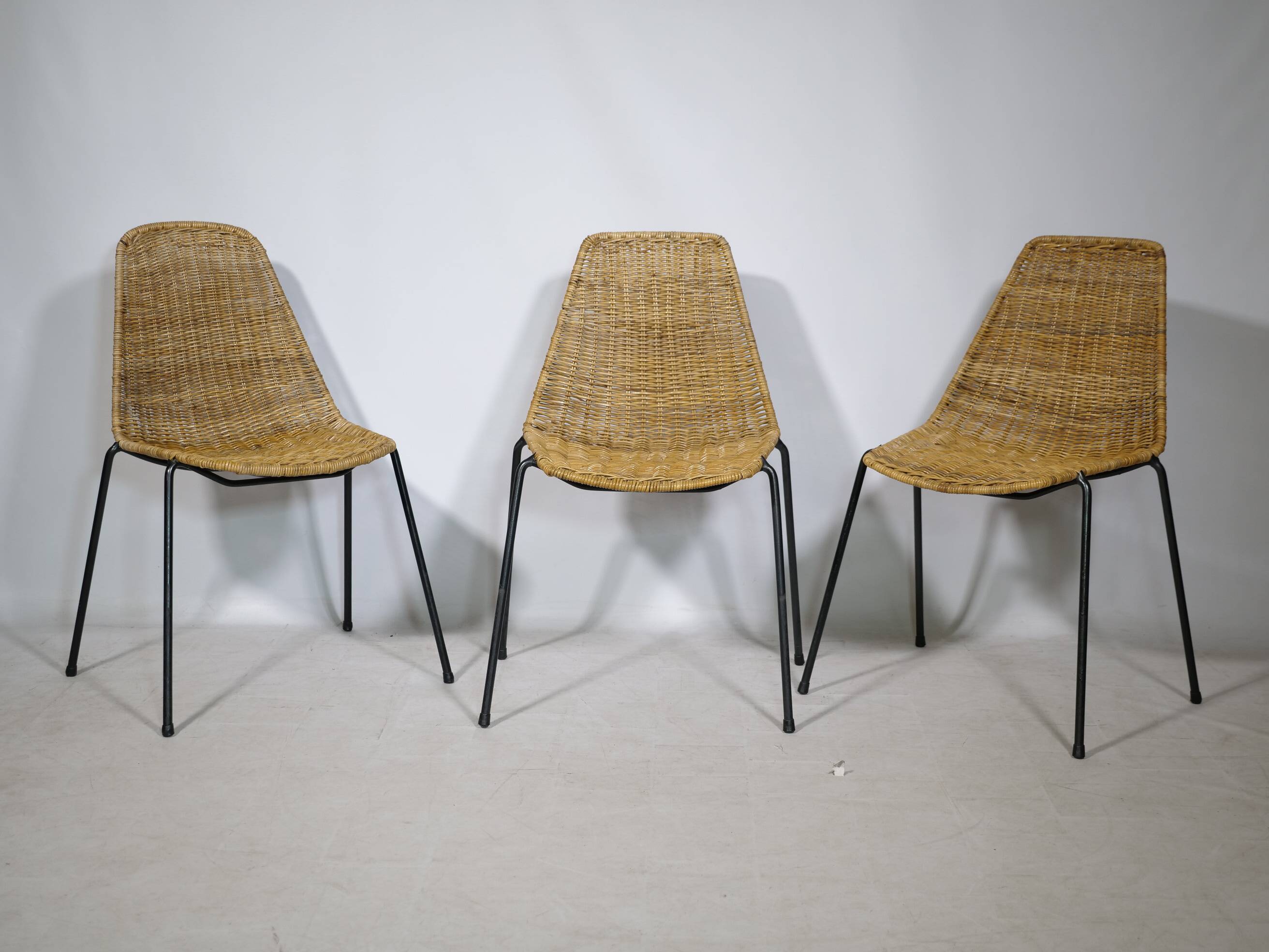 Set of 3 Basket Chairs by Franco Legler, Wicker and Metal, 1960s