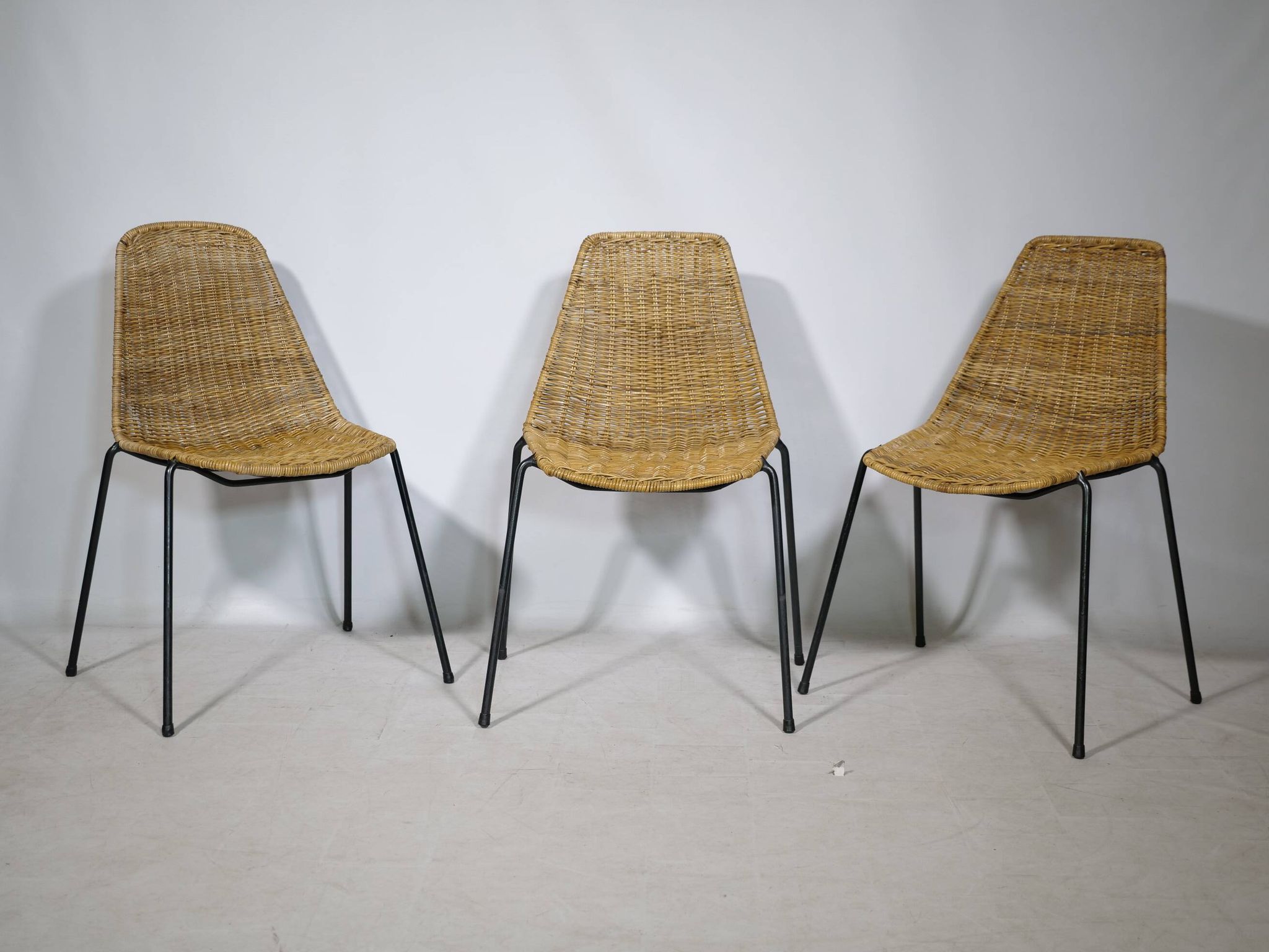Set of 3 Basket Chairs by Franco Legler, Wicker and Metal, 1960s