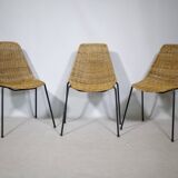 Set of 3 Basket Chairs by Franco Legler, Wicker and Metal, 1960s