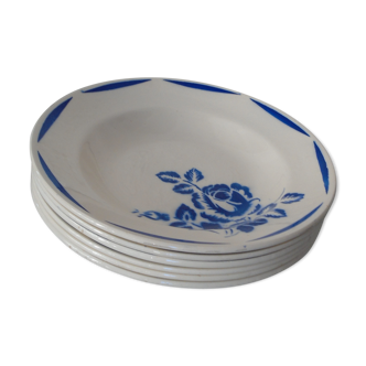 6 plates creuses Badonviller blue flowers