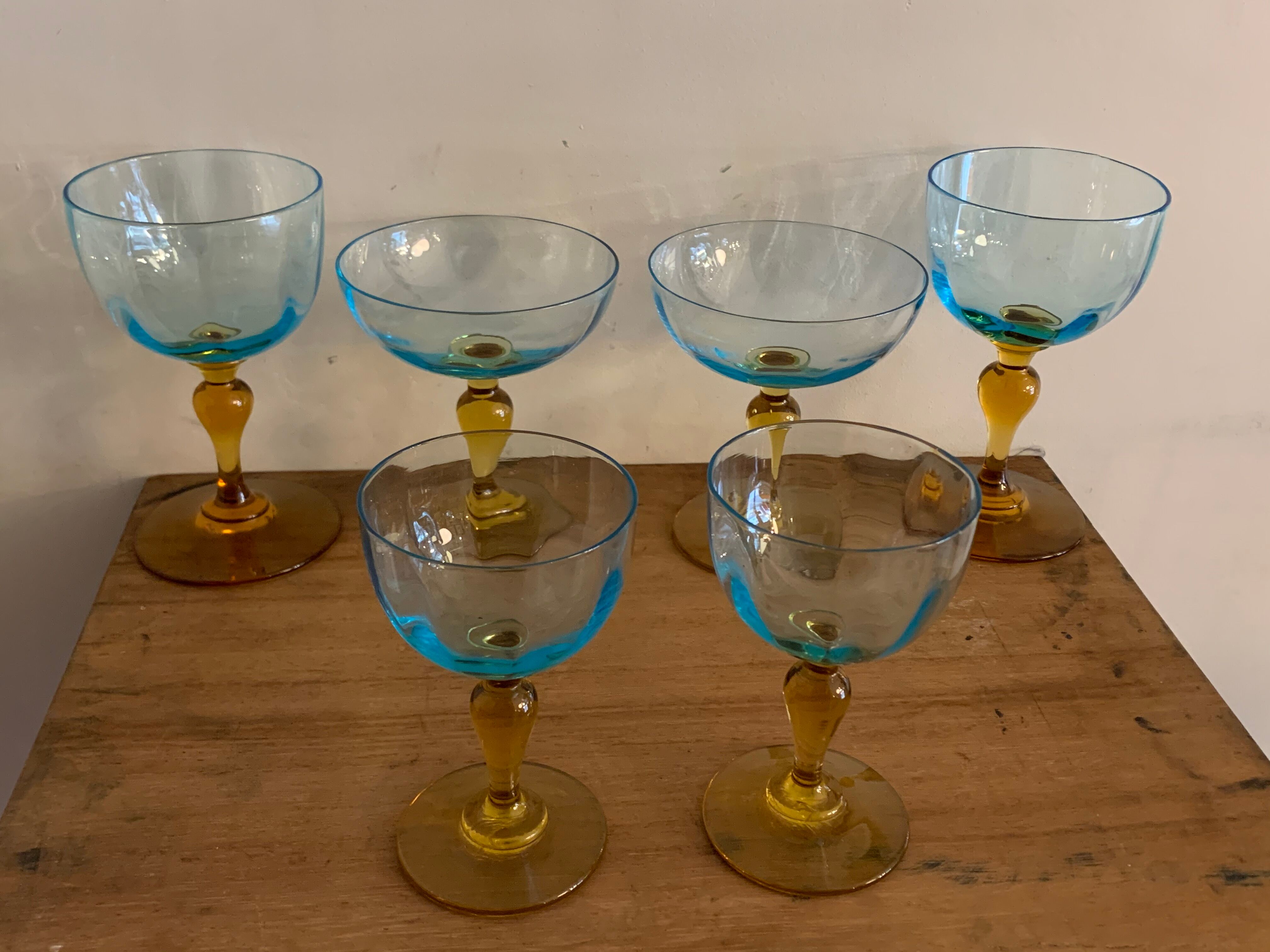 Lot of 6 blown crystalline glasses, walking and colorful Georges Sand