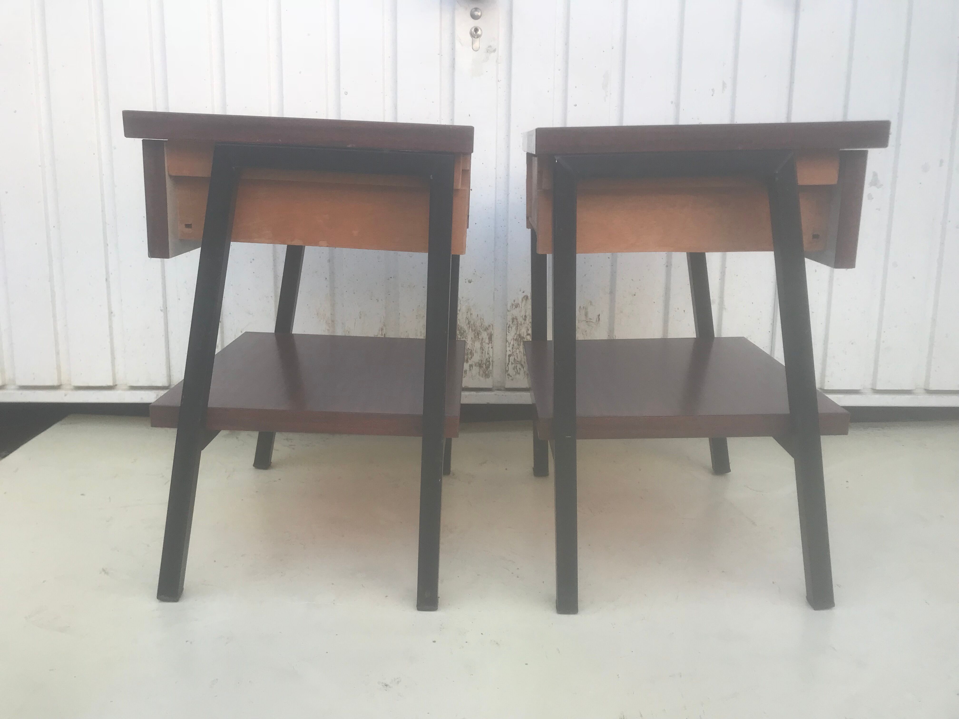 Pair of metal bedside table / formica