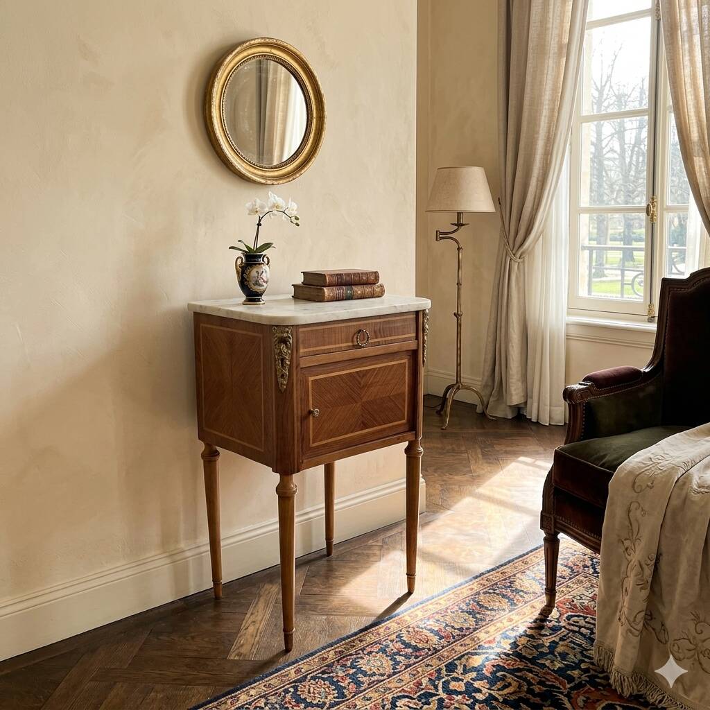 Louis XVI style side table - Marquetry wood and gilded bronze