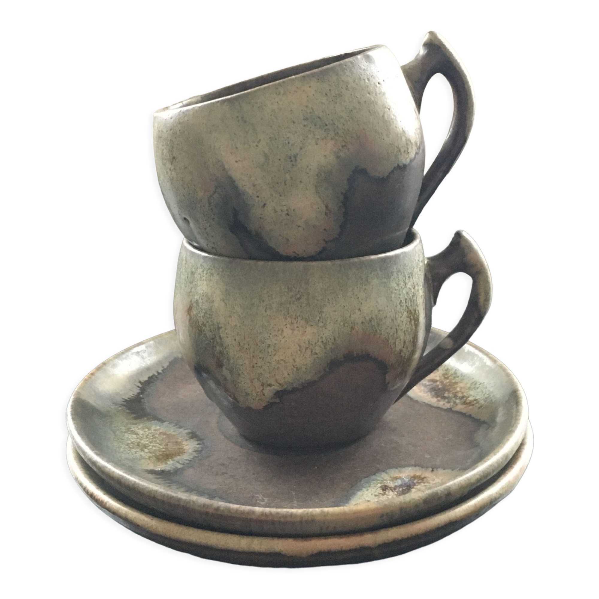 Set of 2 flamed brown stoneware cups