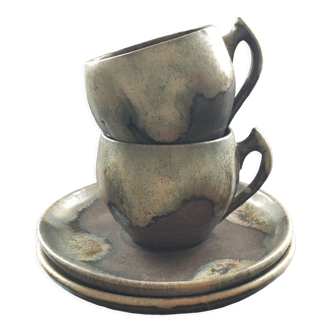 Set of 2 flamed brown stoneware cups