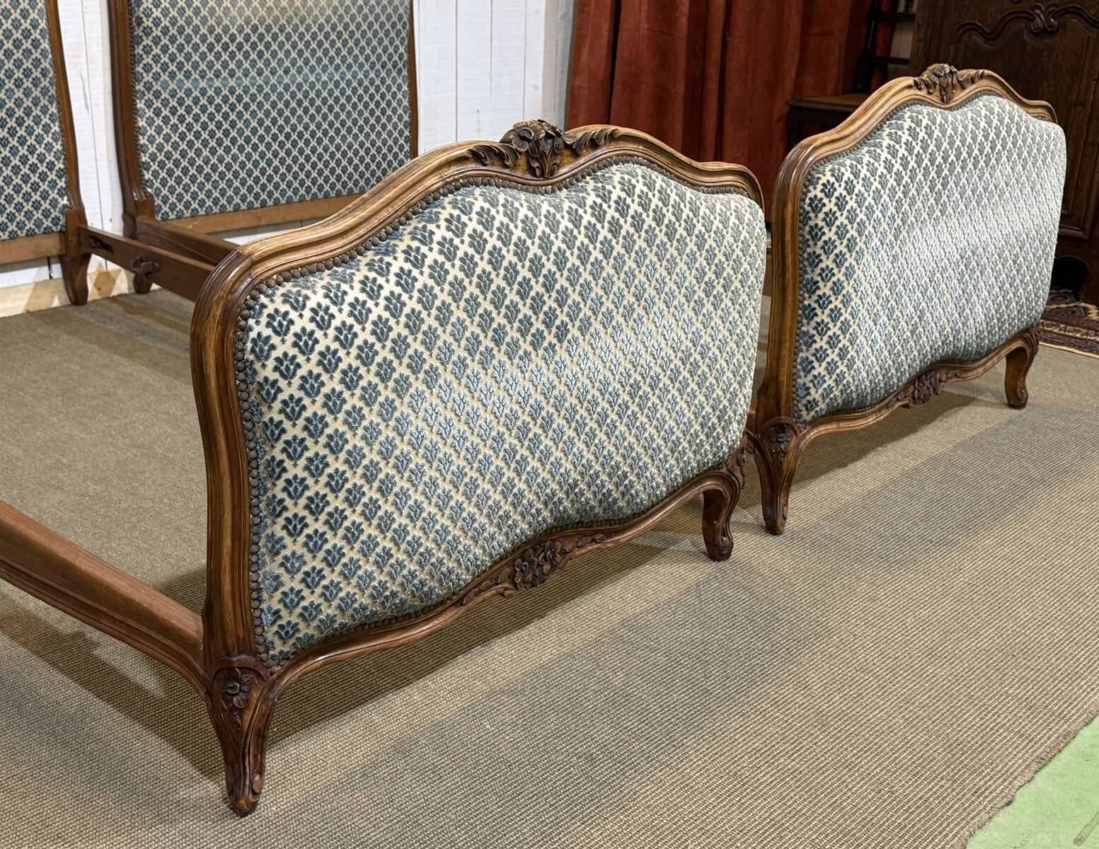 Pair of Louis XV style beech beds from the 1950s.