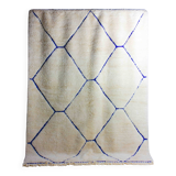 Vintage berber rug in ivory and blue wool